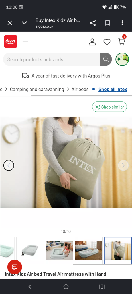 Intex Kidz Air Bed Travel Mattress with Hand Pump