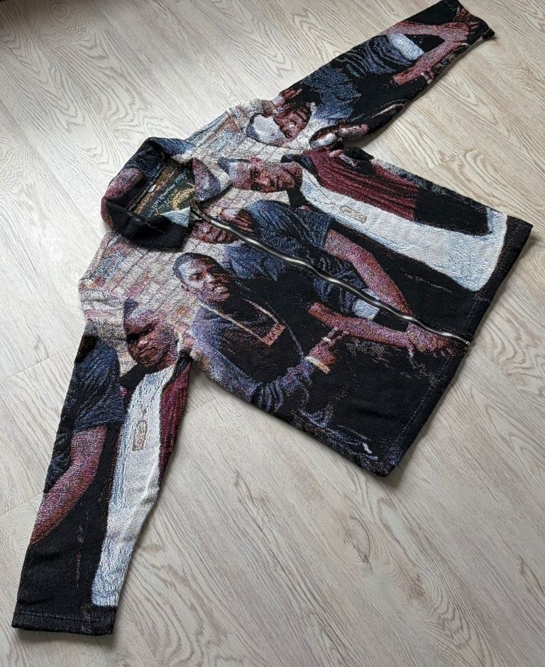 Vintage Style Tapestry Woven “Paid In Full” Graphic Zip Jacket Size L