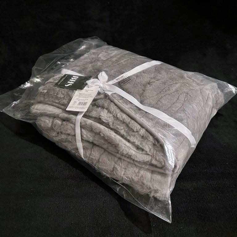 BHS Bergen Faux Fur Throw In Grey | 127 X 152CM | Bed, Armchair, Sofa