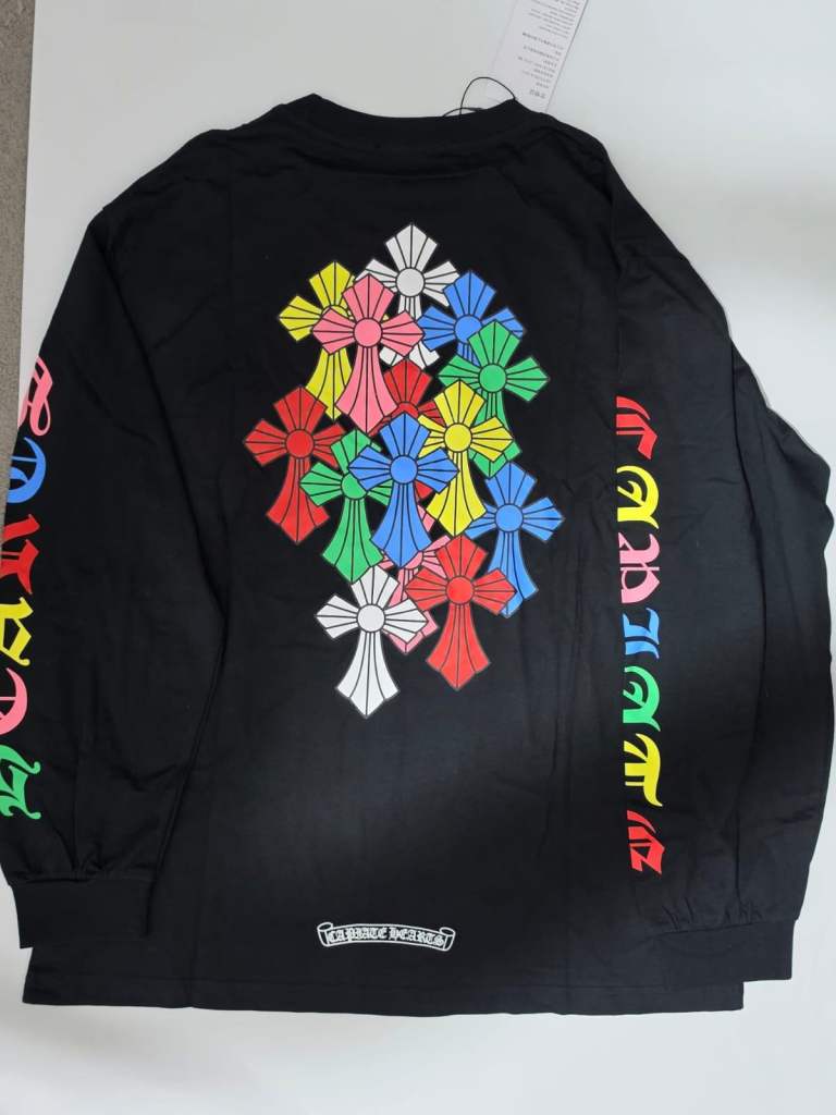 Black Long Sleeve T-Shirt with Colourful Crosses Design
