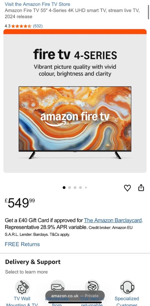 Amazon Fire TV 55 inch 4K UltraHD Smart TV – Alexa, HDR, HDMI 2.1 – Brand New Sealed (4K55N400U)