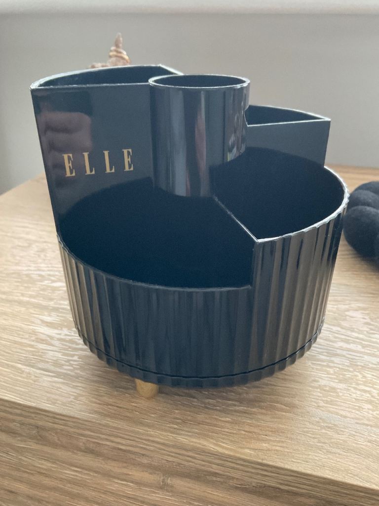 Elle black turntable cosmetic/ brushes holder with gold legs