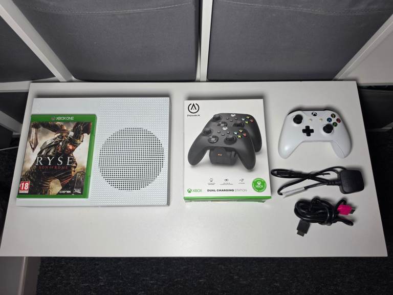 Xbox One S Console with Controller, Charging Station, and Game