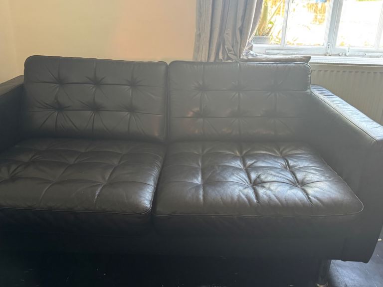 image for Stylish Black Leather 2-Seater Sofa