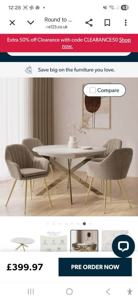Marble Effect Extendable Dining Table + 4 Velvet Chairs