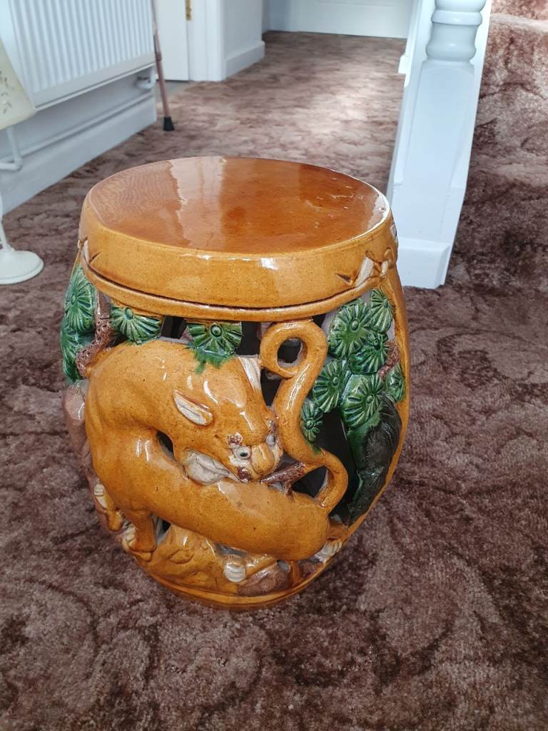 Chinese Sancai Tiger ceramic garden stool