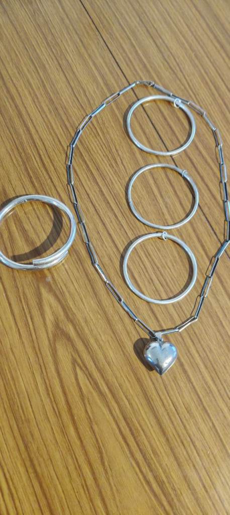 ✨ Vintage Sterling Silver Jewellery Set – Necklace (70cm) + Bangles