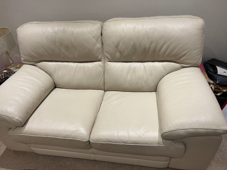 2 seater cream leather sofa 