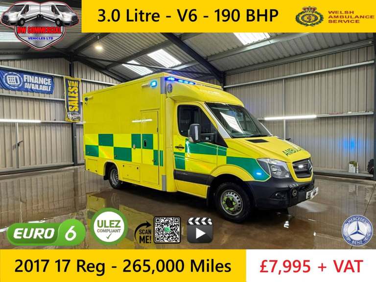 2017 17 Reg MERCEDES-BENZ SPRINTER 519 CDI MWB Ex-Ambulance Service + VAT
