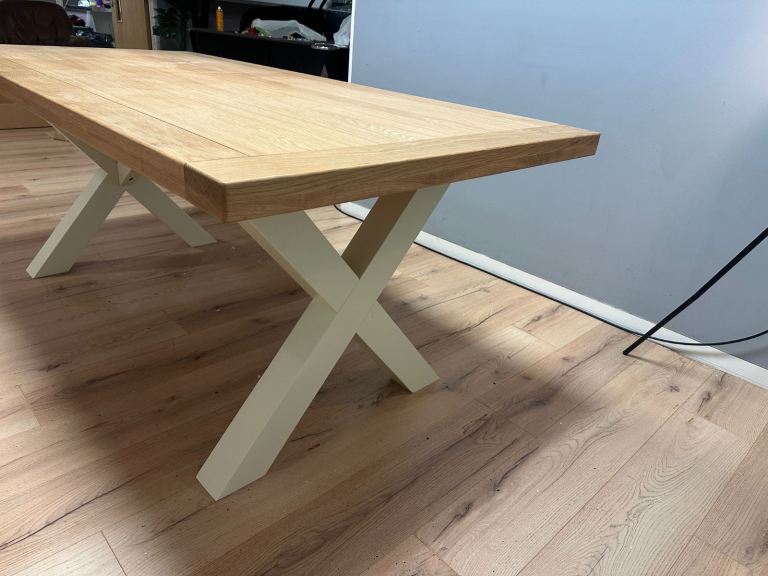 Wayfair Longview Oak Solid Wood Dining Table Buttermilk Cream X Cross Legs rrp £850