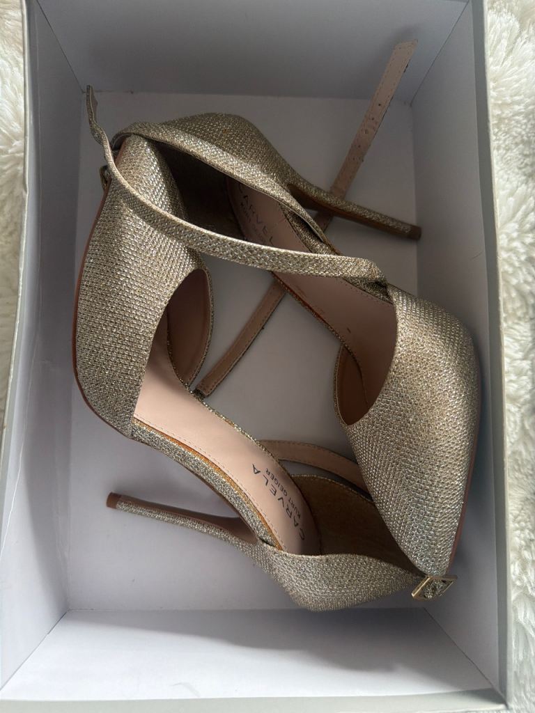 Carvela Gold Glitter High Heels - UK Size 5, As Good As New