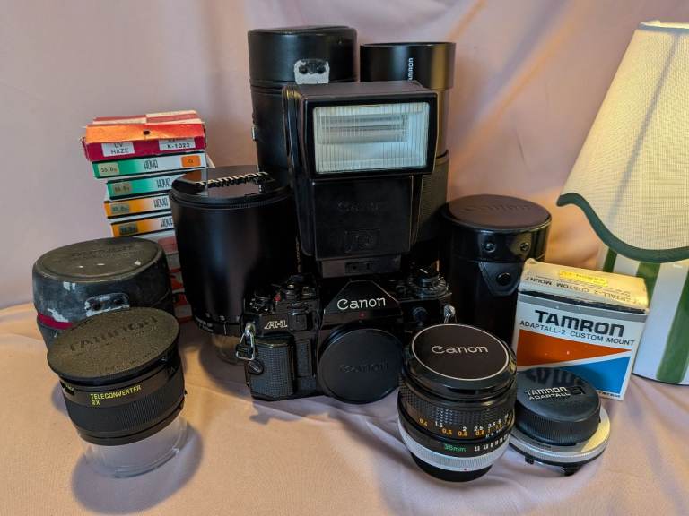 Vintage Canon A-1 35mm SLR Camera Bundle + Lenses/Flash/Filters