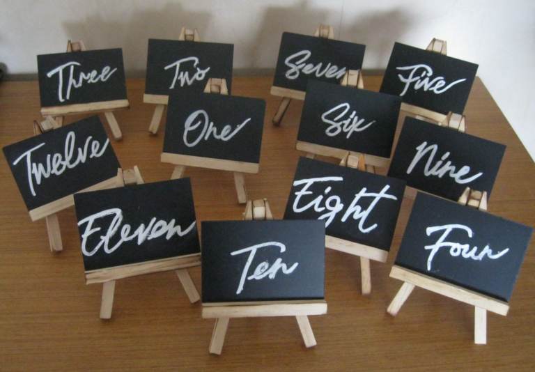 Set of 12 Mini Easels with Number Boards for Wedding or Party Tables