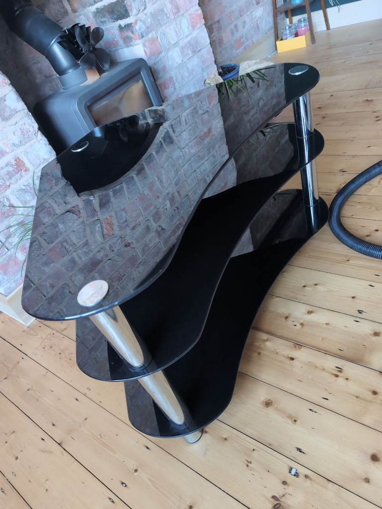 Black Glass TV Stand / Media Unit – Good Condition