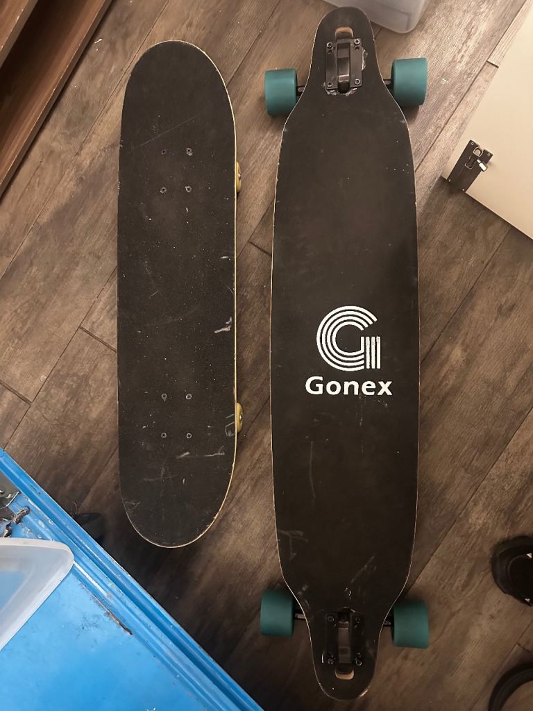 Gonex Longboard – Pastel Stripe Deck, Teal Wheels