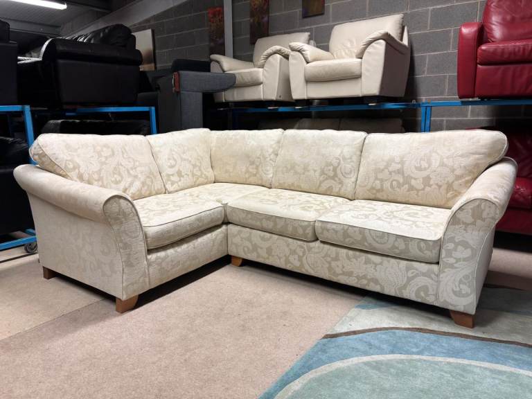 Flowers Pattern Beige Fabric Corner Group Sofa 