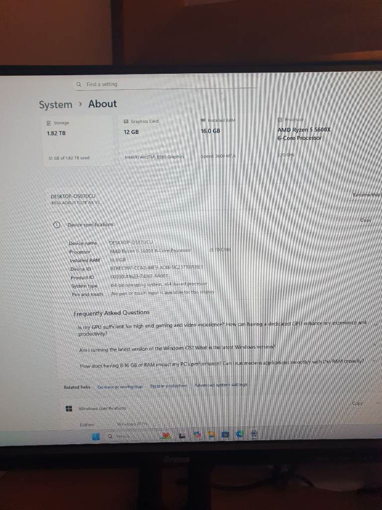 New build Ryzen 5 Gaming PC, 12GB GPU, 16GB Ram, Corsair 4000 Frame Case, ARGB