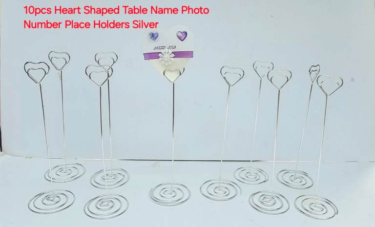 10X Silver Heart Table Centrespieces Name Number Photo Holder Any Occasions 