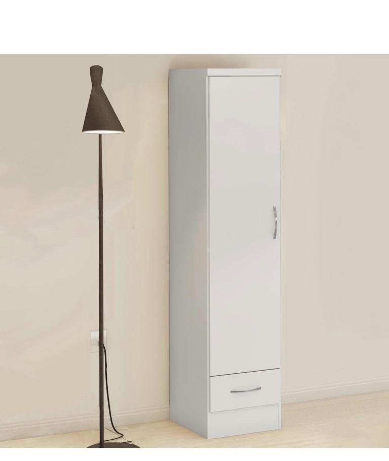 Small thin wardrobe - 1 Door 1 Drawer Wardrobe in White Gloss
