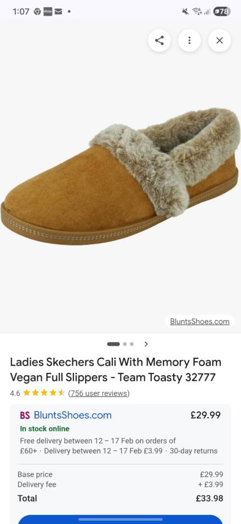 Skechers fur linned slippers tan size 6 ladies