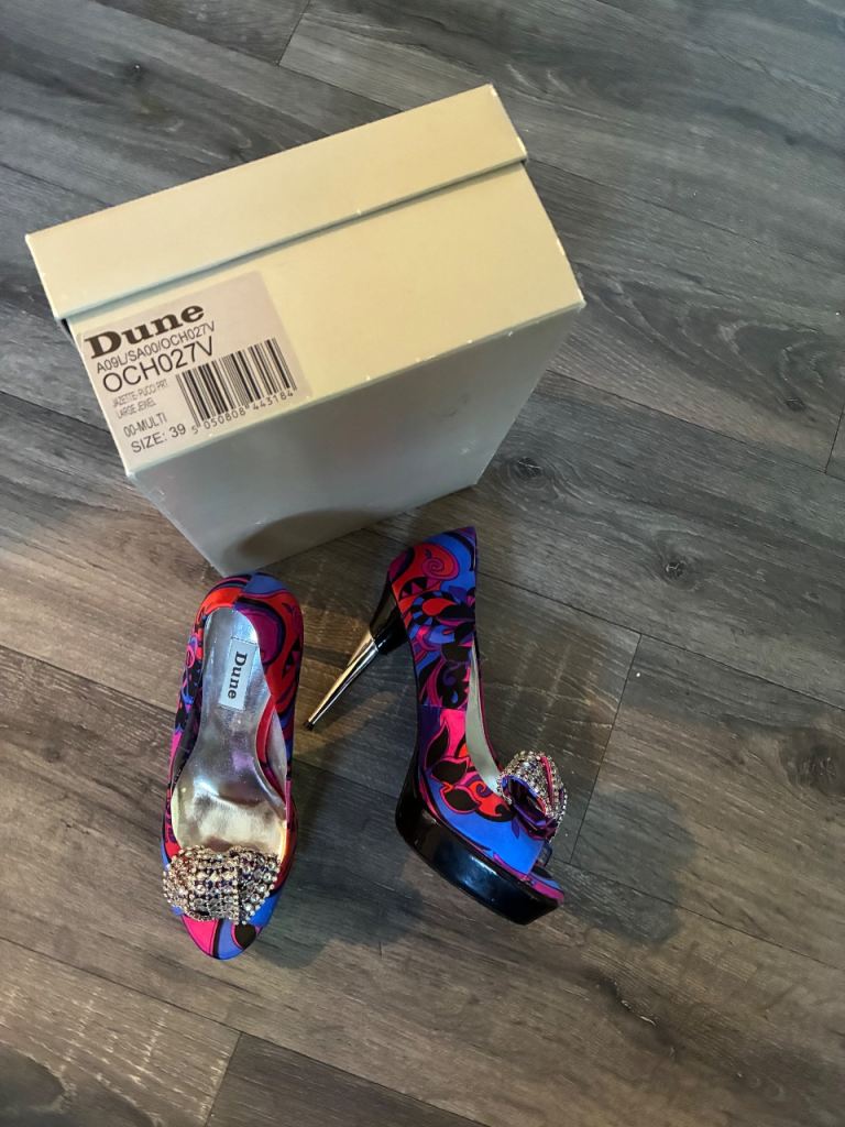 Dune Multicoloured High Heels with Bow Detail – Size 38, As Good As New