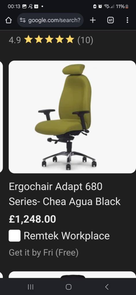 Ergochair: Adapt 600 - Ergonomic Office Chair in black (5 available)