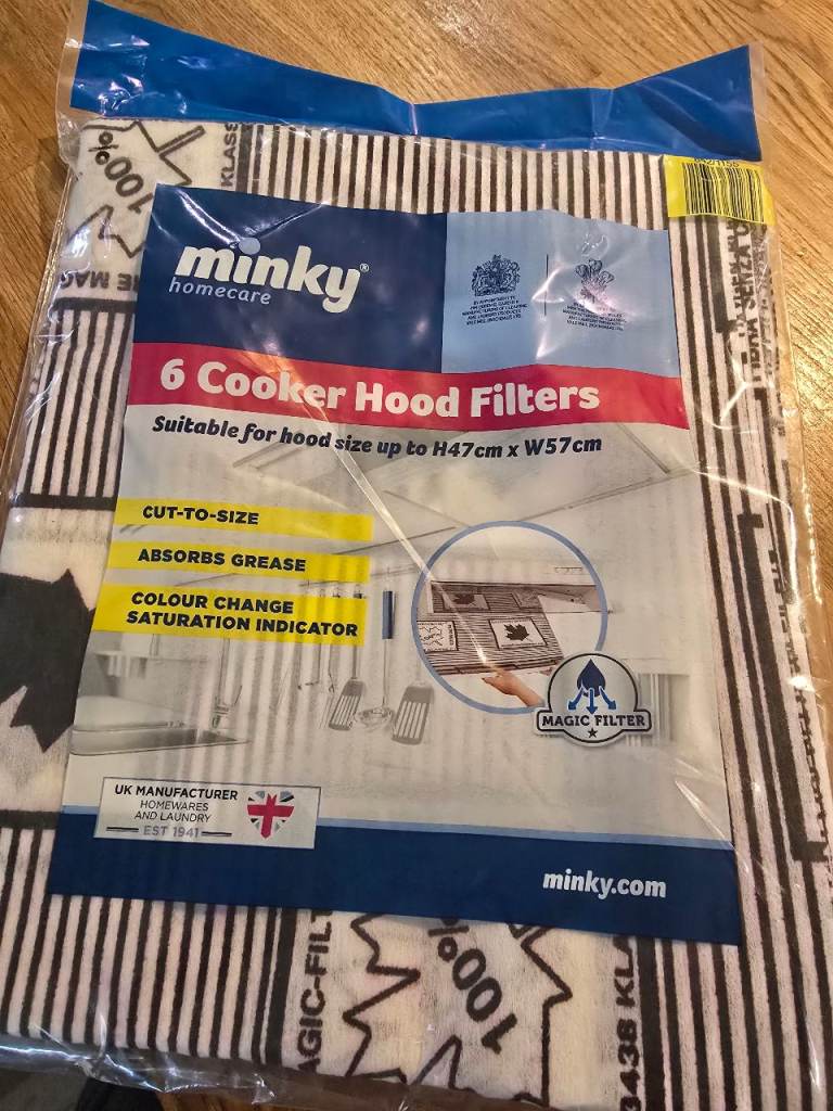 Minky Cooker Hood Filters Pack of 6 Size 57 x 47 cm, Universal Fit Cooker Hood Filter Replacement