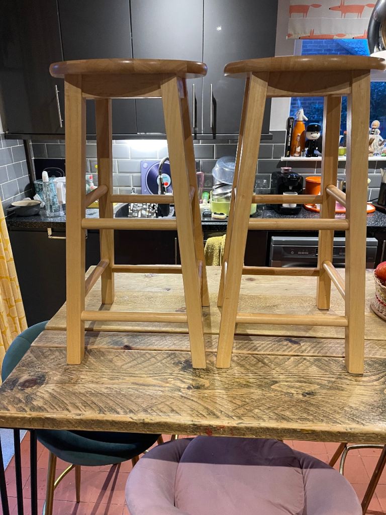 Breakfast Bar Pair of Beech Stools 