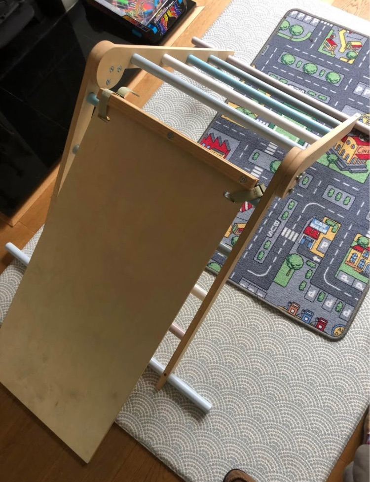 Child wood climb frame with slide Pikler style