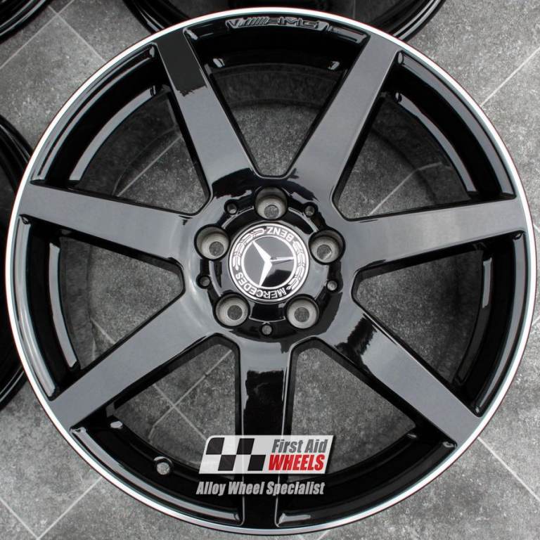 R244BGD Swap MERCEDES C CLASS 4x 18'' GENUINE AMG GLOSS BLACK DIAMOND CUT RIM ALLOY WHEELS