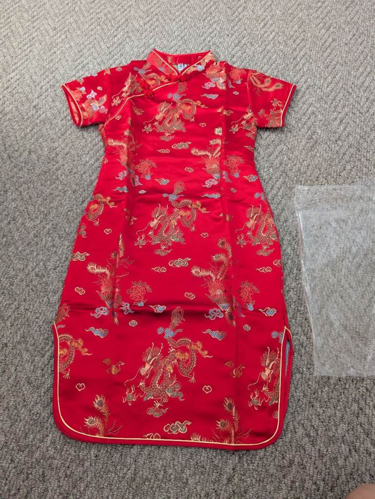  Chinese Red Childrens Girls Chinese Asian Dragons Satin about 7-8 years old 