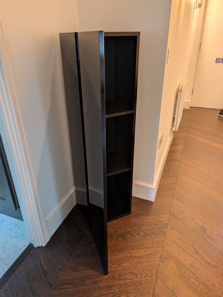 Tall Piano Black Storage Cabinet / Art Plinth Podium with Shelves