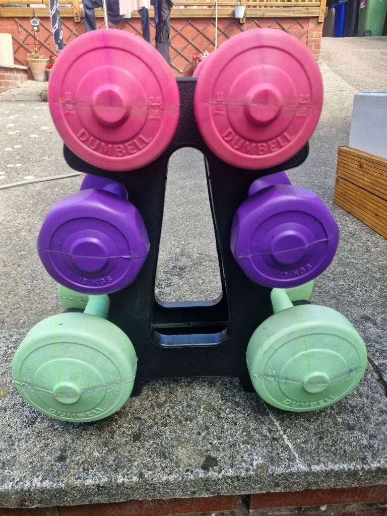 Colourful Dumbbell Set with Stand – Good Condition