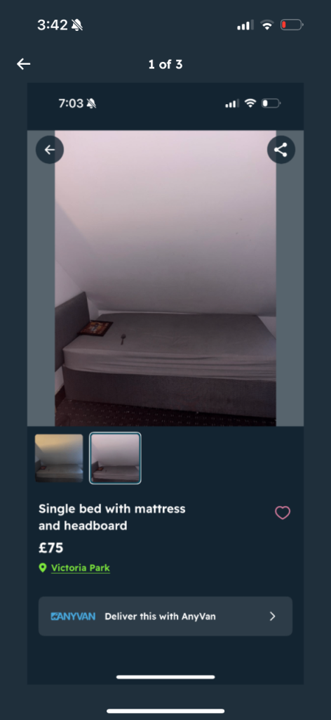 Single bed with head board 