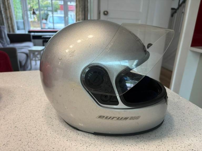 Eurus Full Face Motorcycle Helmet – Silver, Fair Condition
