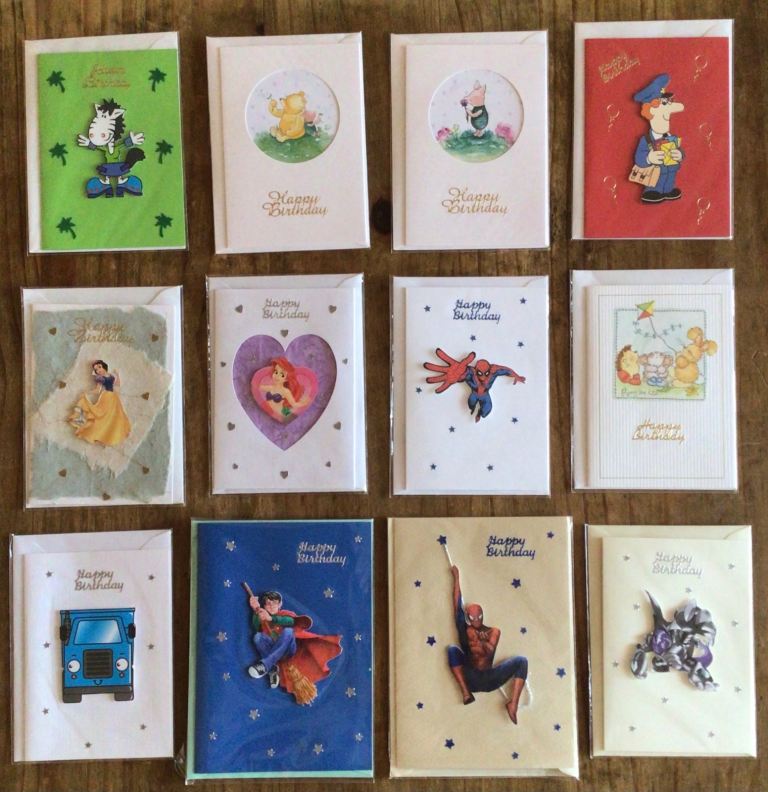 12 Handmade Assorted Children’s Birthday Cards with Envelopes Size A6 & A5