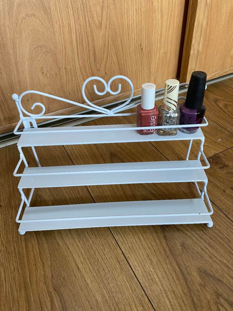 White Metal Nail Polish Stand / Organiser, 3 Tiers, heart design, freestanding or wall mountable