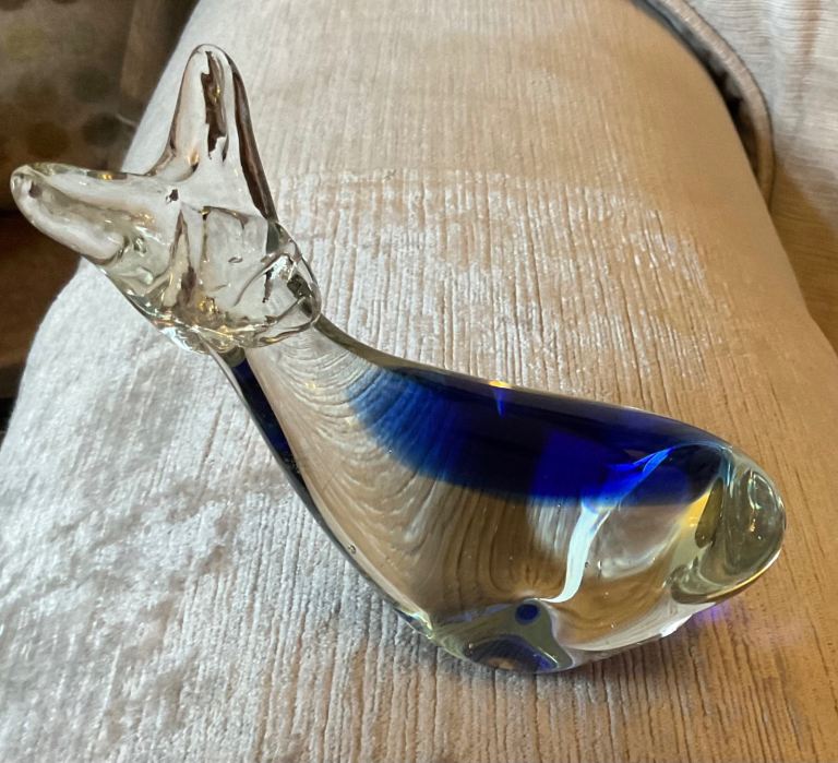 Blue glass whale decoration 