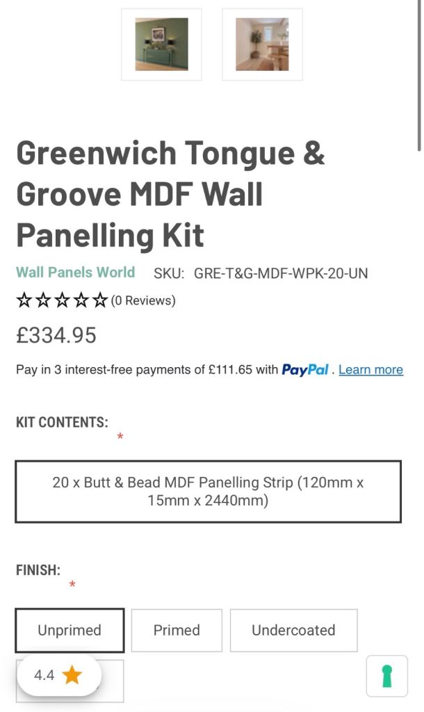 Tongue and groove mdf wall panelling kit