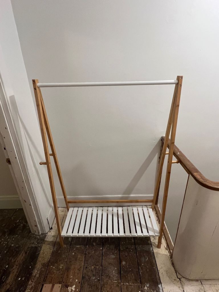 Wooden Clothes Rail with Bottom Shelf – Good Condition