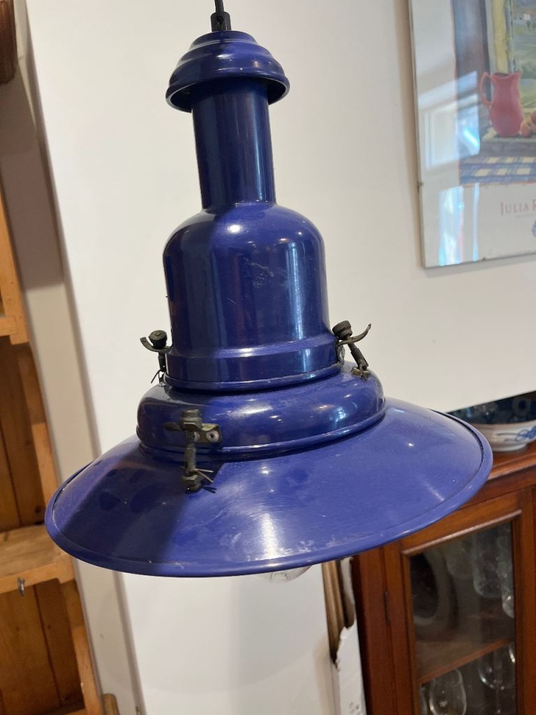 Vintage Blue Enamel Industrial Pendant Light Shade