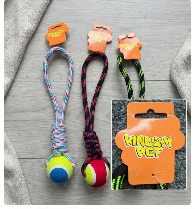 Set of 3 Kingdom Pet Tennis Ball Rope Launcher Dog Toys - Brand New