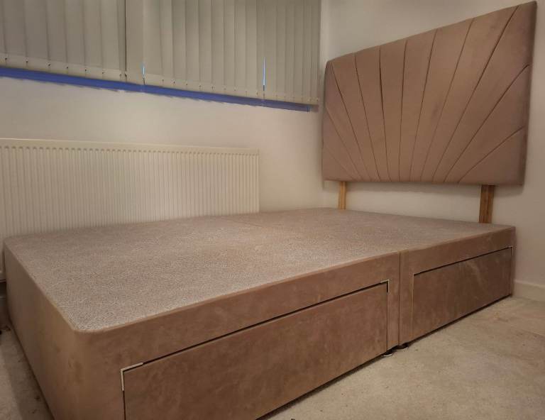Blush Pink Small Double Bed divan base and headboard 