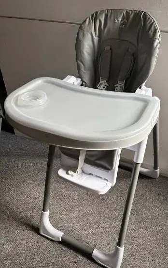 Grey and White Baby High Chair with Tray