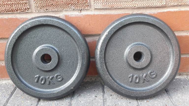 2 x 10KG CAST IRON WEIGHT PLATES - Brand New & Boxed up - 1 Inch Holes
