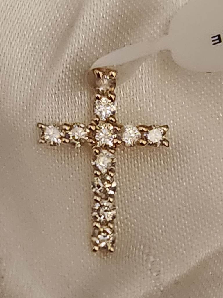 14Ct Gold Pendant Cross Yellow Vivid Diamonds Cross New 