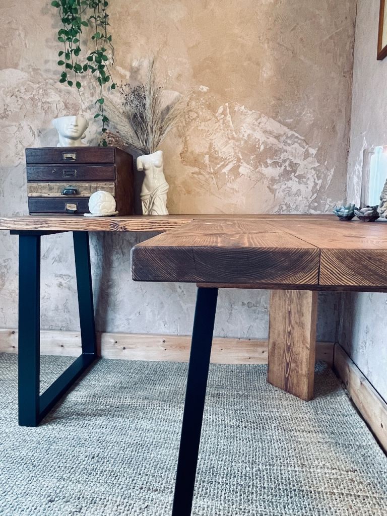 Handmade L-shape Corner Desk - Solid Wood, 140x140x65cm