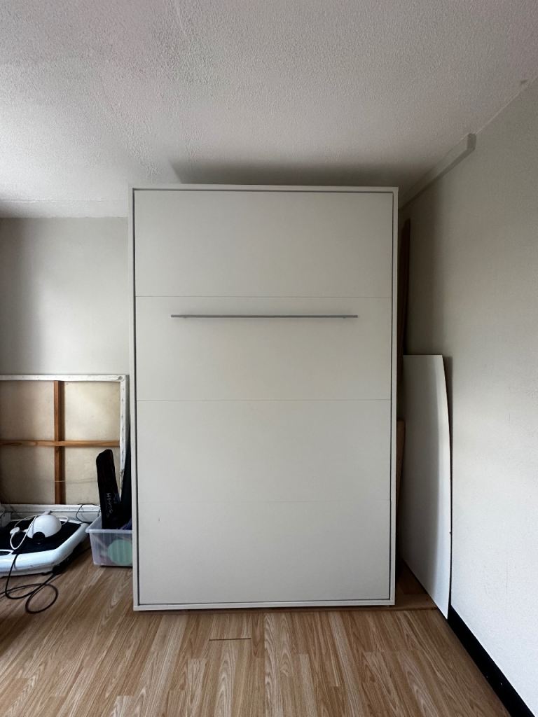White Wall-Mounted Small Double Bed – Good Condition