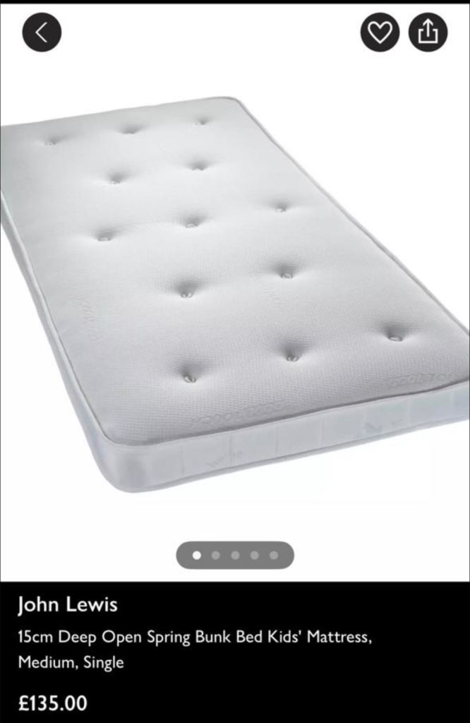 John Lewis Kids' Bunk Bed Mattress – 15cm Deep, Single