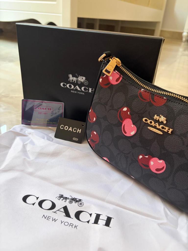 Coach Cherry Motif Shoulder Bag – Black Monogram, As New